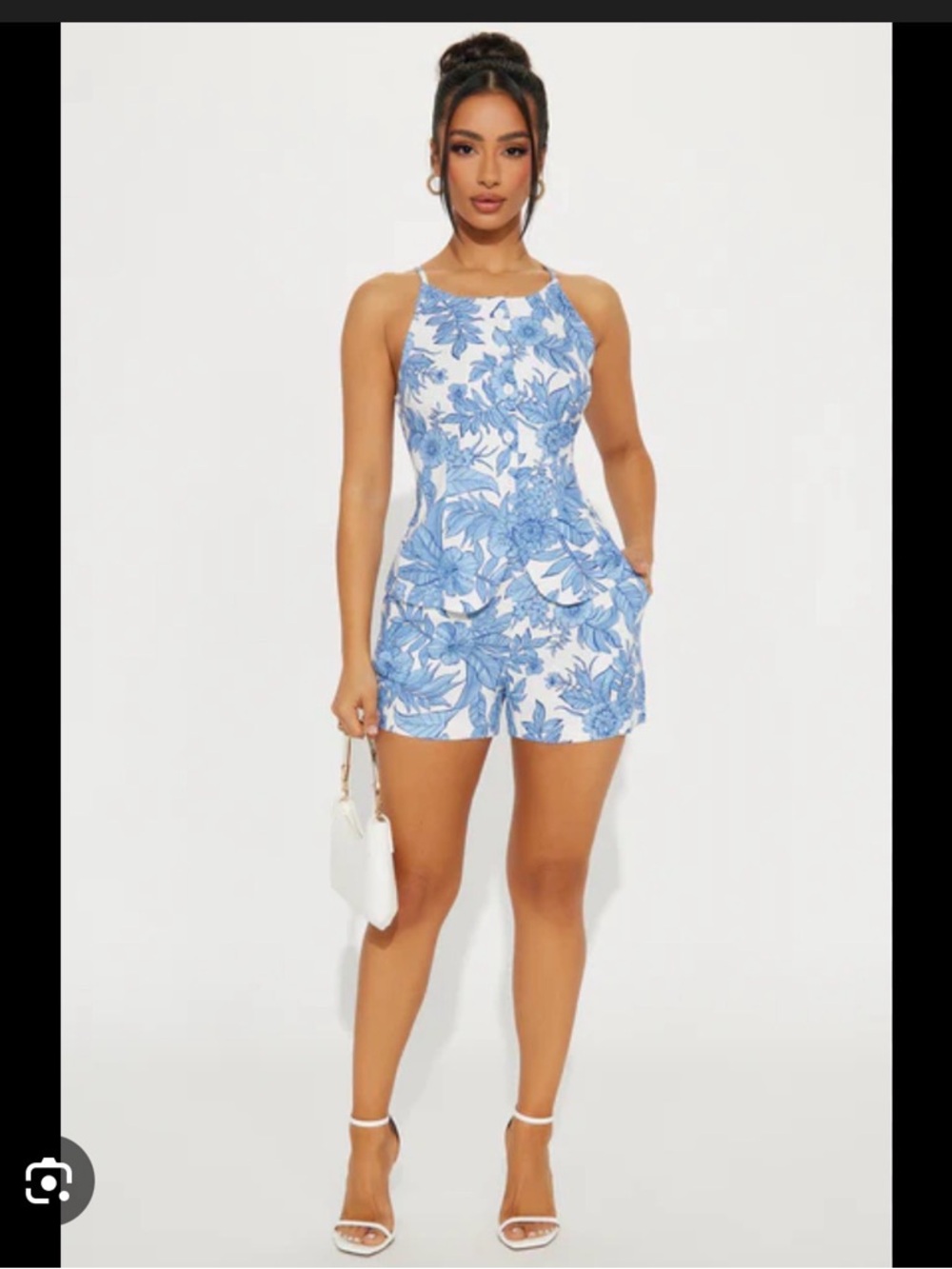 Fashion Nova Blue & White Floral Coastal Girly Matching Set